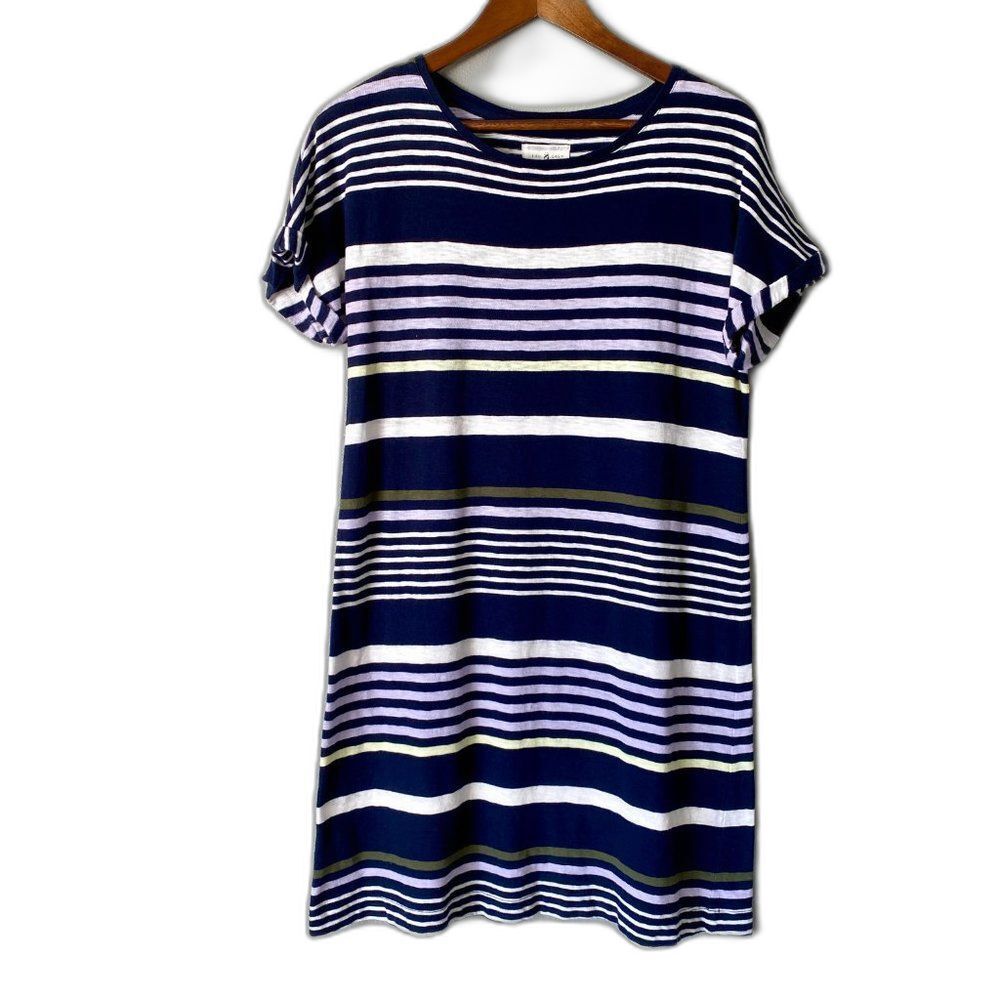 Lou & Grey Nautical Striped Navy White T-Shirt A-Line Shift Dress Women's Small